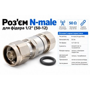 Роз'єм N-male для фідера 1/2" (50-12), 50 Ом